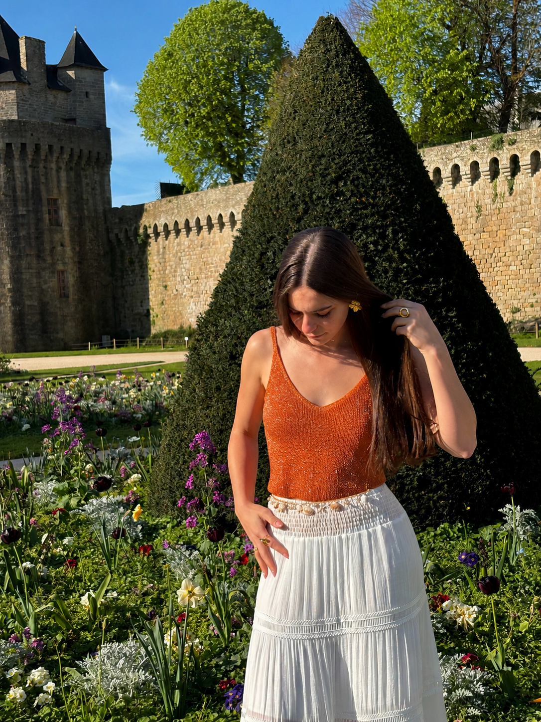 Top à paillettes orange Mila