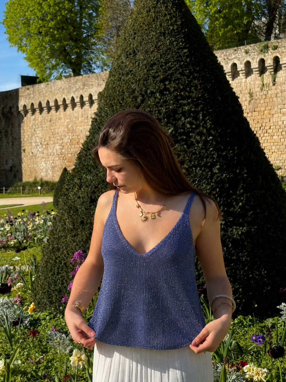 Top à paillettes bleu clair Lénaé