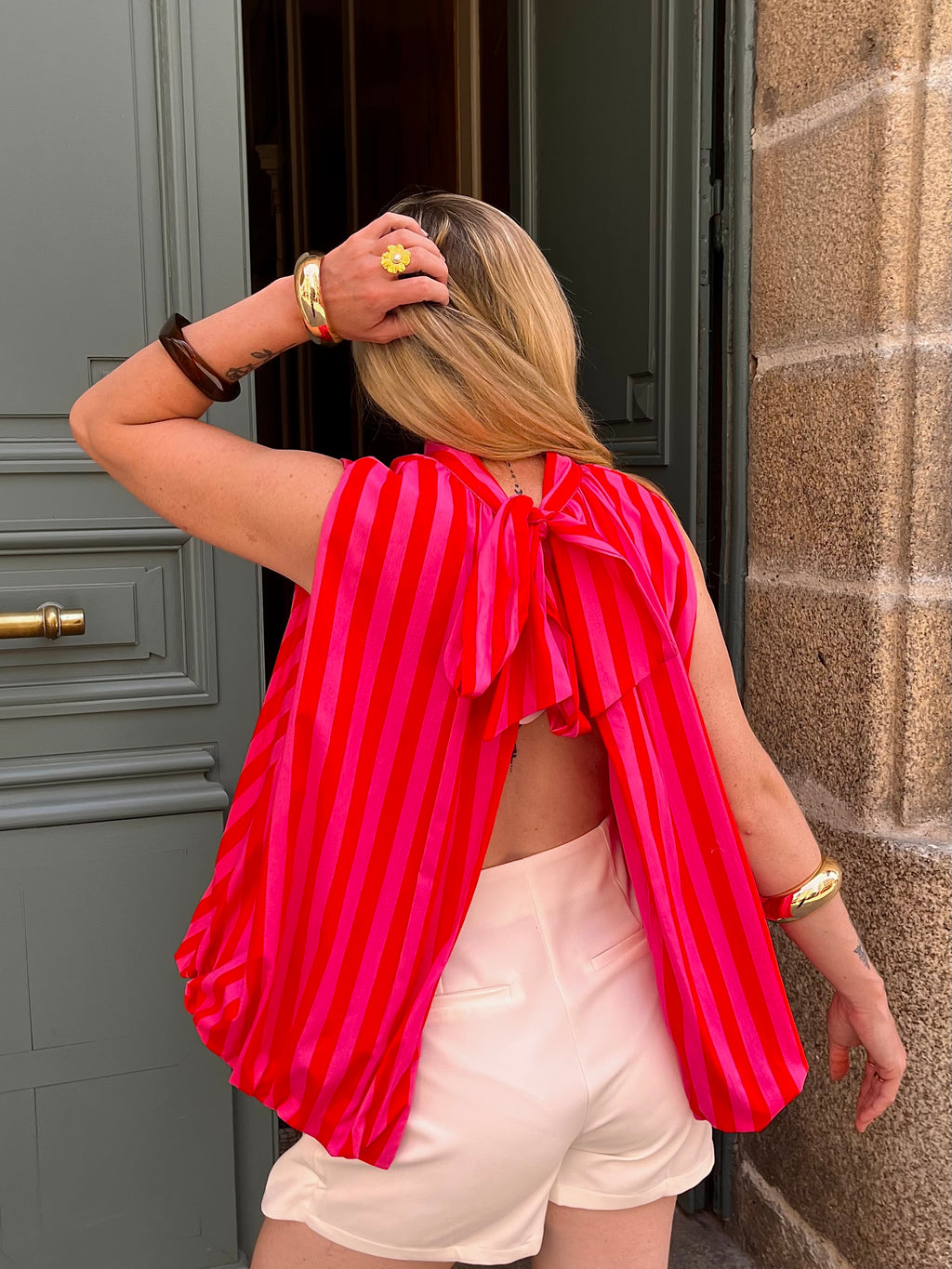 Top dos nu bouffant Paloma rayé