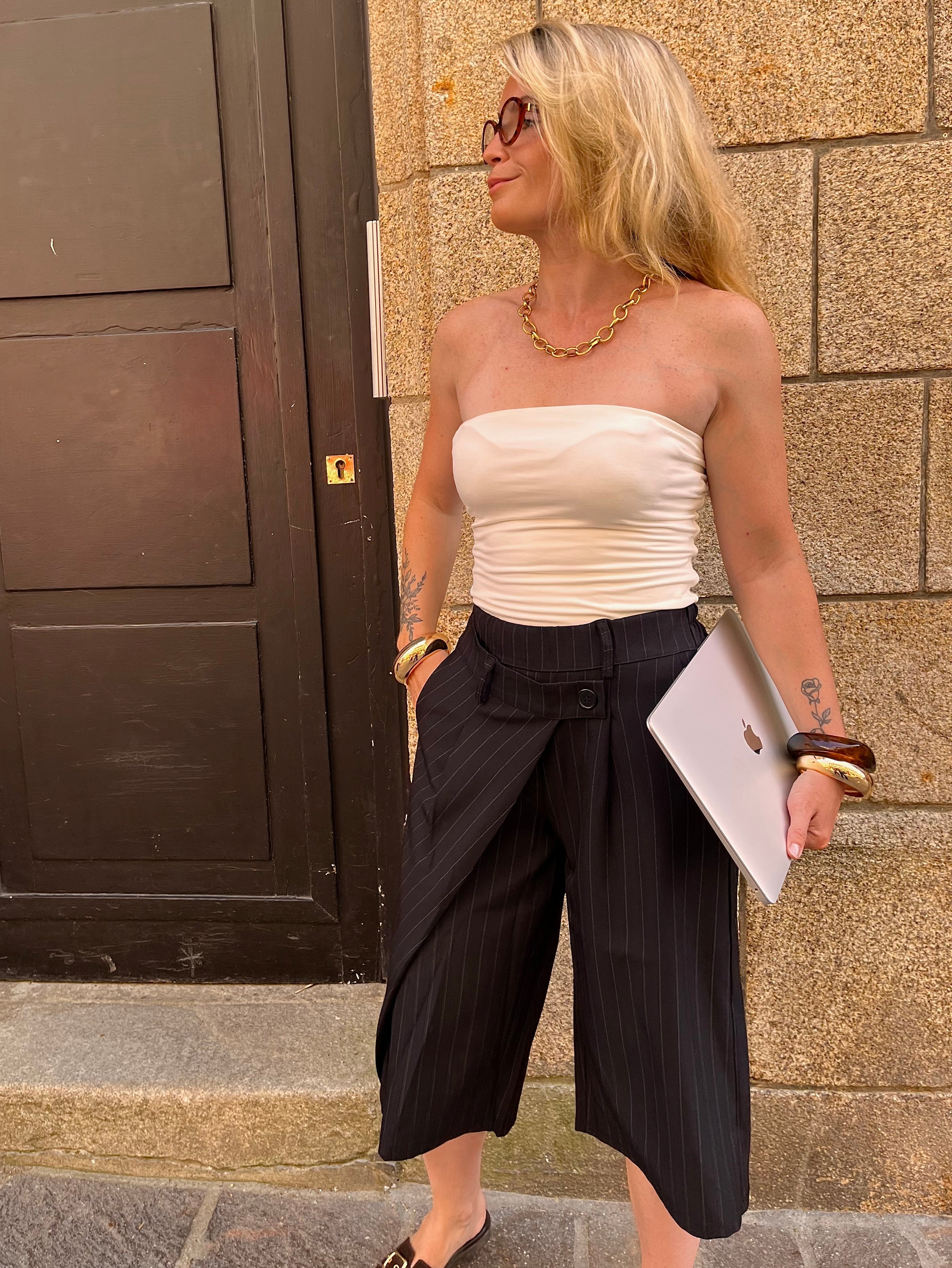 Pantacourt Capri rayé noir